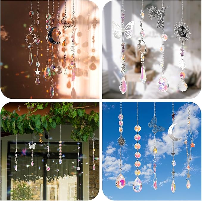 10 Set DIY Suncatcher Making Kits,Crystal Suncatcher Prism Hanging Kit with Hooks/Chain Rainbow Maker,Make Your Own Decorative Hanging Suncatcher for Adults Wedding Windows Home Garden
