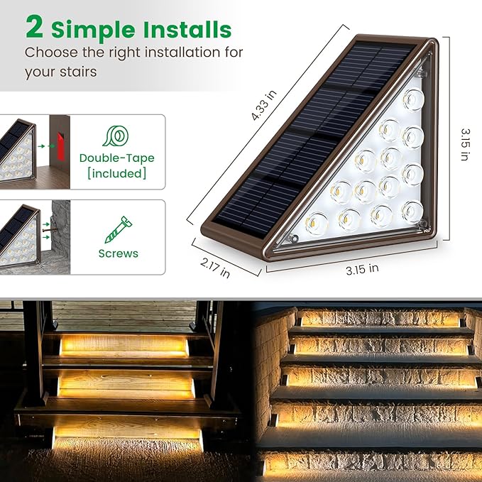 Solar Step Lights for Outside,8pack Solar Stair Lights Outdoor Waterproof IP67,Outdoor Deck Step Lights,Solar Outdoor Lights for Staircase,Patio,Front Step(Warm Brown)