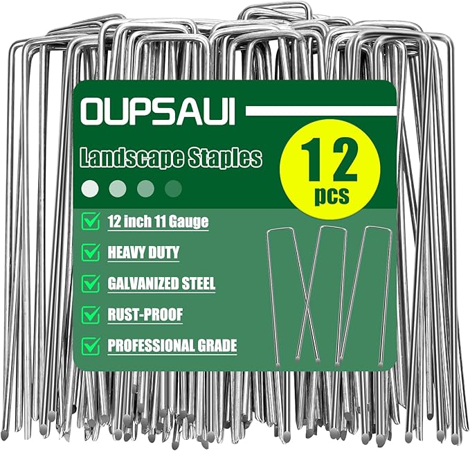 12 Inch 11 Gauge Galvanized Landscape Staples Stakes for Decoration, 12/25/100pcs Garden Metal Stakes for Weed Barrier Fabric, Fence Stakes, Tent Stakes(12in,12pcs)