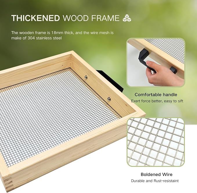 Large Compost Sifter, Garden Sifter with Handle, 15.5 x 14 Inch Sifter for Soil Dirt Compost Rock