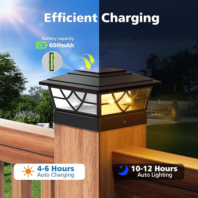 NIORSUN Solar Post Lights Outdoor 6 Pack, 2 Modes LED, Deck Fence Post Solar Lights for 3.5x3.5 4x4 5x5 5.5x5.5 Caps Patio Garden Decoration, Black