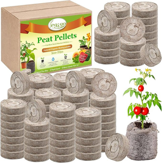 Legigo 200 Pcs 36mm Seed Starter Peat Pellets Pods for Seedlings- Compressed Seed Starting Pellets Seed Starter Pods Plugs Soil Peat Pods for Starting Seeds, Garden Planting Herb Flower Vegetables