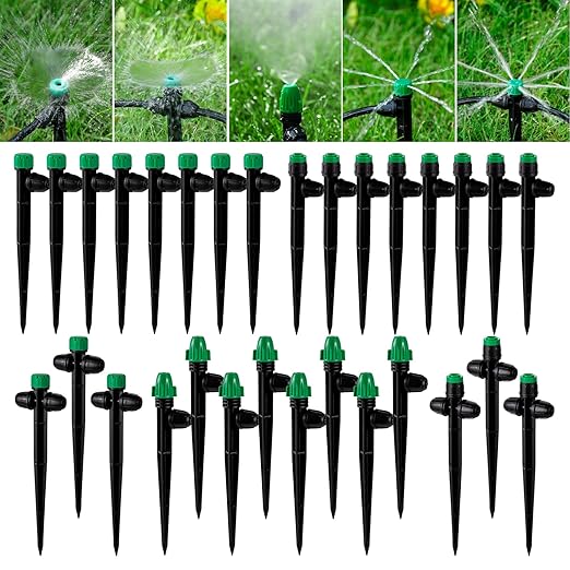 30Pcs Drip Irrigation Emitters Sprayer with Lock Barbed for 1/4" Drip Tubing - Leak-Proof Adjustable Micro Spray Drippers (4-7mm) for Garden Irrigation System (30PCS Mix Emitters)