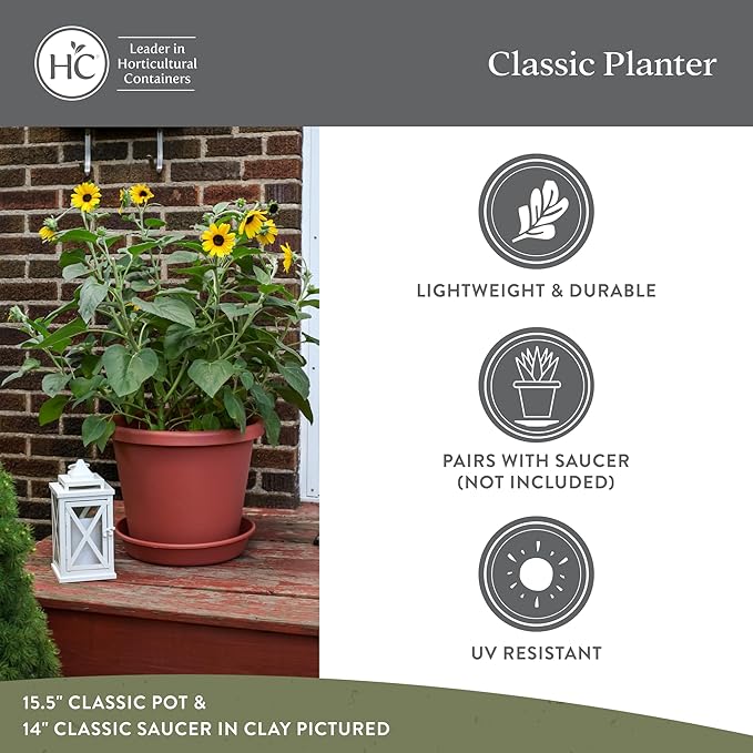 The HC Companies 11.5 inch Round Classic Planter - Plastic Plant Pot for Indoor Outdoor Plants Flowers Herbs, Warm Gray (2 Pack)