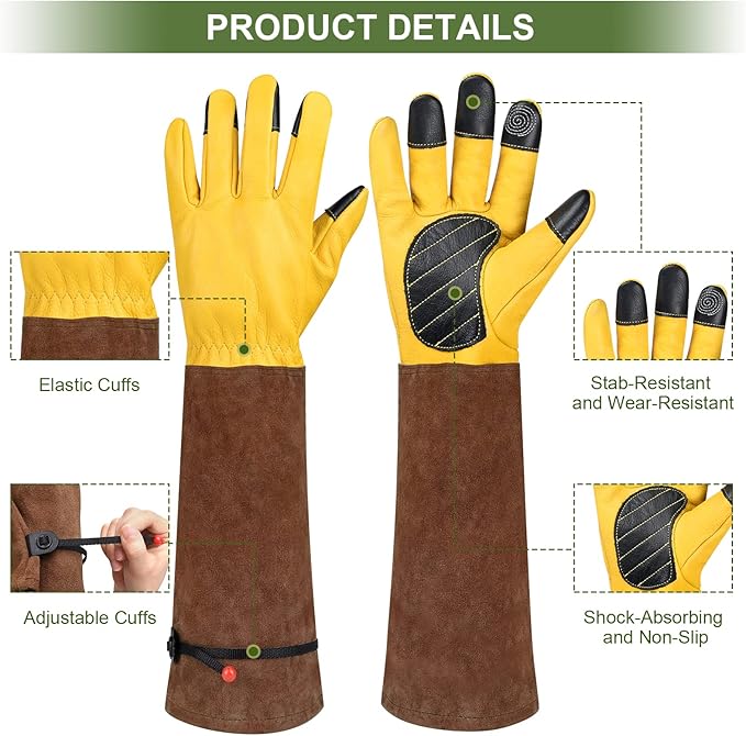Womens Gardening Weeding Working Gloves, Leather Garden Glove for Women Thorn Proof No Stab for Digging, Planting,Pruning