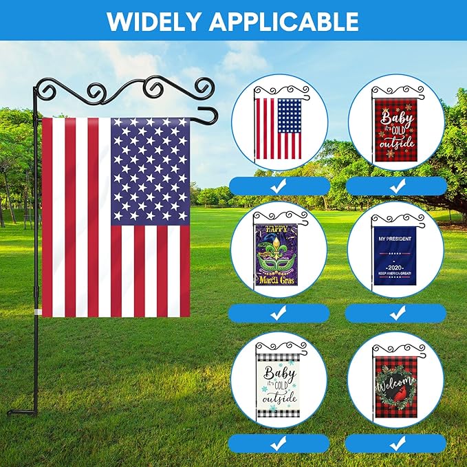 10 Pack Garden Flag Stand with Flag Stoppers and Clips, Black Powder Coated Weather Proof Garden Flag Pole Holder for Outdoor Garden Flag (Stylish Style, 15.75 x 36.22 Inch)