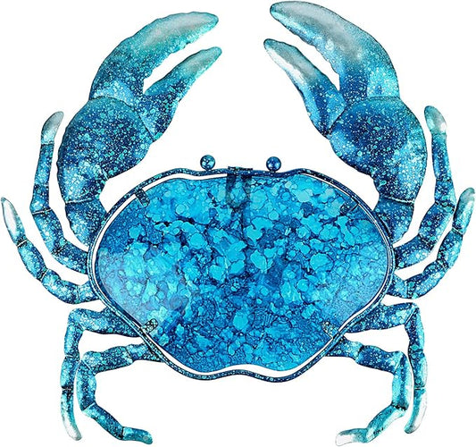 John's Studio Crab Wall Decor Outdoor Metal Bathroom Hanging Art Glass Blue Ocean Theme Decorations for Home, Pool and Patio