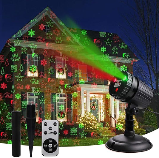 Christmas Laser Lights Projector Outdoor, Projector Lights Landscape Spotlight Red and Green Star Show with Xmas Decoration Patterns for Indoor Outdoor Garden Patio Wall Yard