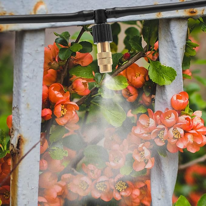 Mornajina 20Pcs Three-Way Atomizing Nozzle with Drip Irrigation Connector for 1/4 inch Drip Irrigation Tubing, Micro Spray Drip Irrigation Emitters, Adjustable Sprinkler Drip Irrigation Mister Kit