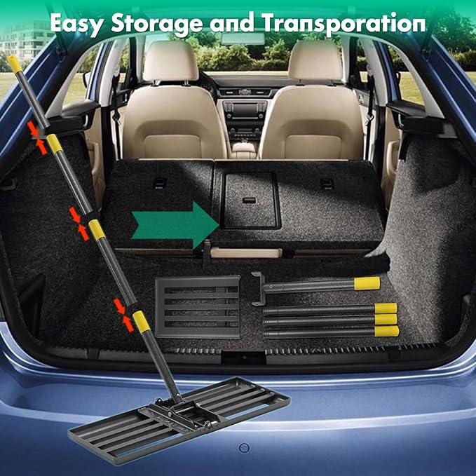 Lawn Leveling Rake, Foldable 26.7"x10" Level Lawn Tool with Curved Edge, 7FT Heavy Duty Lawn Level Tool, Long Handle Lawn Leveler for Yard Garden Golf Course, Soil Sand Dirt Spreading Leveling Rake