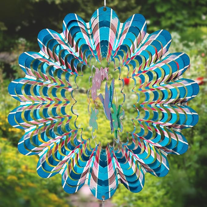 TUOKING Hummingbird Wind Spinners Outdoor Garden Decor 12 Inch 3D Hanging Wind Sculpture Stainless Steel Wind Spinner for Yard and Garden Decoration Worth Gift for Women