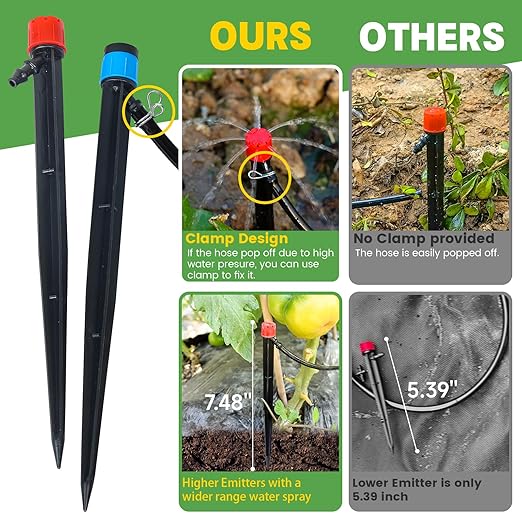 110ft Drip Irrigation System Kit, Garden Watering System DIY Automatic Irrigation Equipment Set for Lawn Raised Bed Greenhouse Plant Watering with 1/4'' Tubing, Drip Emitters, Connectors