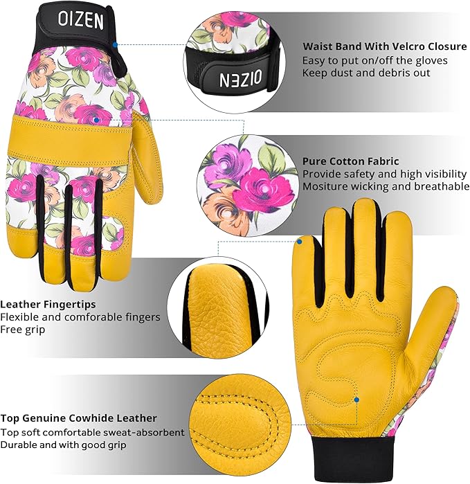 Leather Tough Cowhide Work Gardening Gloves for Women Thorn Proof, Working Gloves, Gardening Gifts for Women