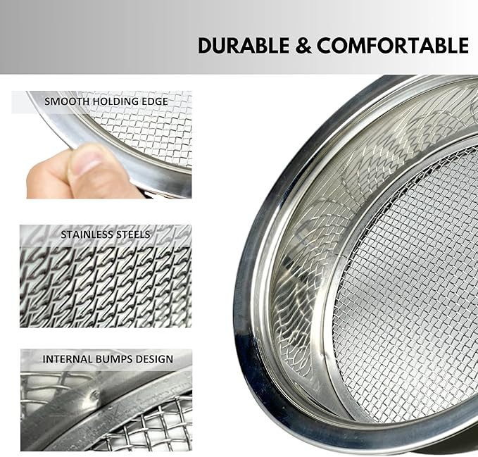 Soil Sifter for Gardening, Stainless Steel Sifting Pan Dirt Sifter, 9.5in Rock Sifter with 5 Sieve Mesh Filter Sizes(0.04",0.12",0.2",0.35",0.47")