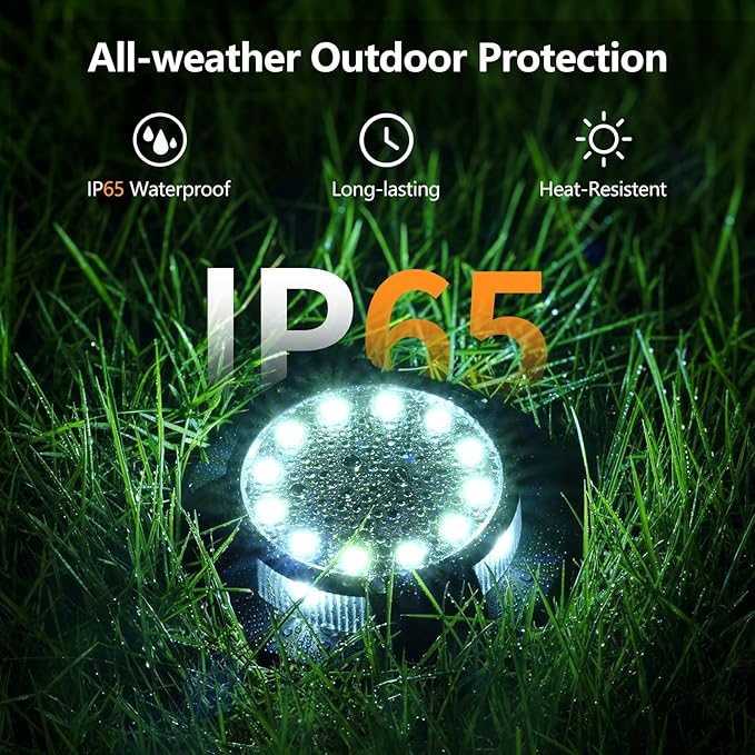Solar Lights Outdoor Waterproof - New Upgraded Up and Side Light, 12 Pack 16 LED In-Ground Lights Outdoor Solar Lights for Yard Patio Garden Lawn Deck Outside Pathway Walkway Sidewalk (White Light)