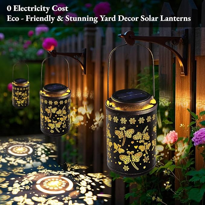 Solar Lanterns Outdoor Waterproof Dragonfly Garden Decor Gift for Women, Mom, Grandma, Hanging Metal Solar Lights for Yard, Patio, Porch, Backyard, Pathway Decoration