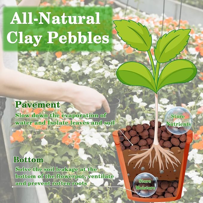 Legigo 4 LBS Organic Expanded Clay Pebbles, 4mm-16mm Light Clay Leca Balls for Plants, Natural Hydroton Clay Pebbles for Hydroponic & Aquaponics Growing, Orchid Potting Mix, Dutch Buckets, Drainage