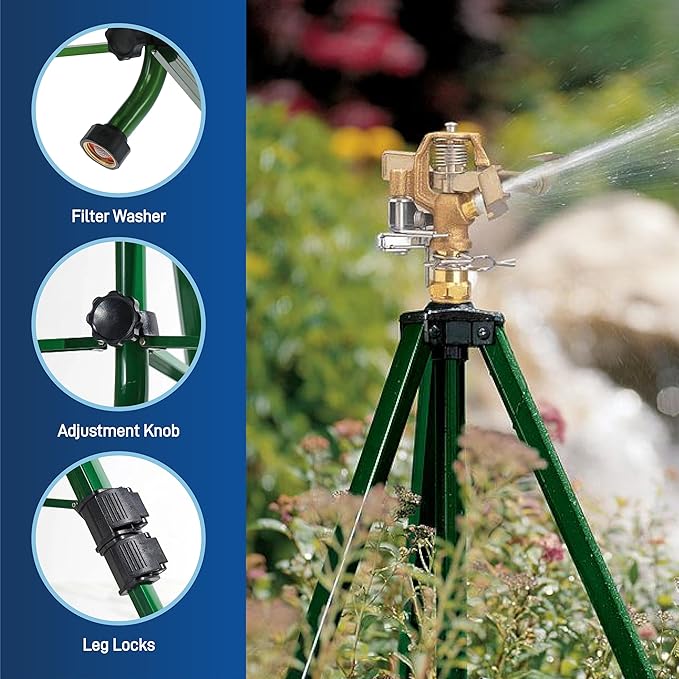 Orbit 1/2 -inch Heavy-Duty Brass Impact Sprinkler on Adjustable 22 - 48-inch Metal Tripod Base