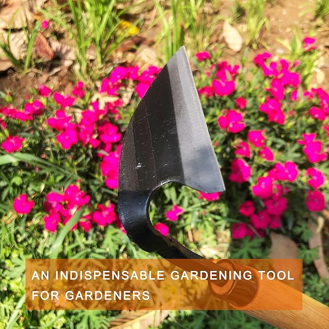 SHANFEEK Grass Sickle Japanese Weeding Hoe Garden Hand Tool Weeding Tools for Garden High-Strength Steel with Solid Wood Handle(Yellow)