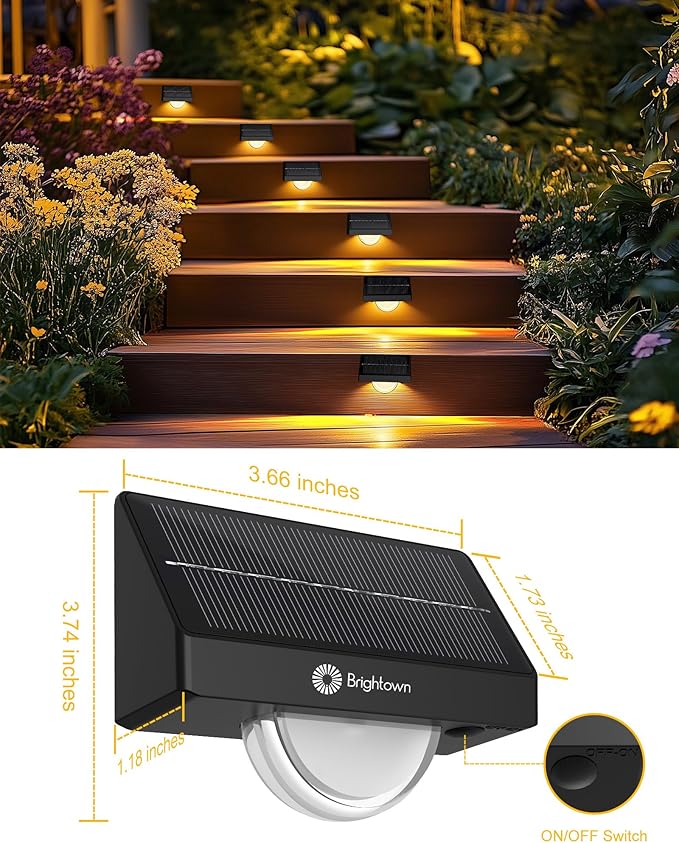 Brightown Solar Step Lights for Outside, 4 Pack Solar Stair Lights Outdoor Waterproof IP68, Multiple Color Modes Step Light Outdoor for Garden Stair, Front Step, Front Porch, Deck, Sidewalk and Patio