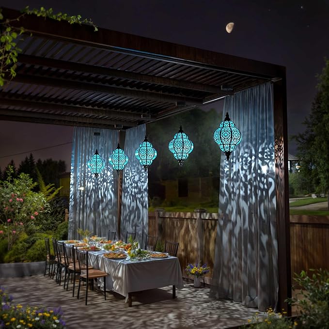 Hanging Solar Lights Outdoor Garden Decor Solar Lantern Waterproof Plastic Moroccan Outdoor Decorations for Patio Pathway Yard Backyard Garden Decorative (2, Black)