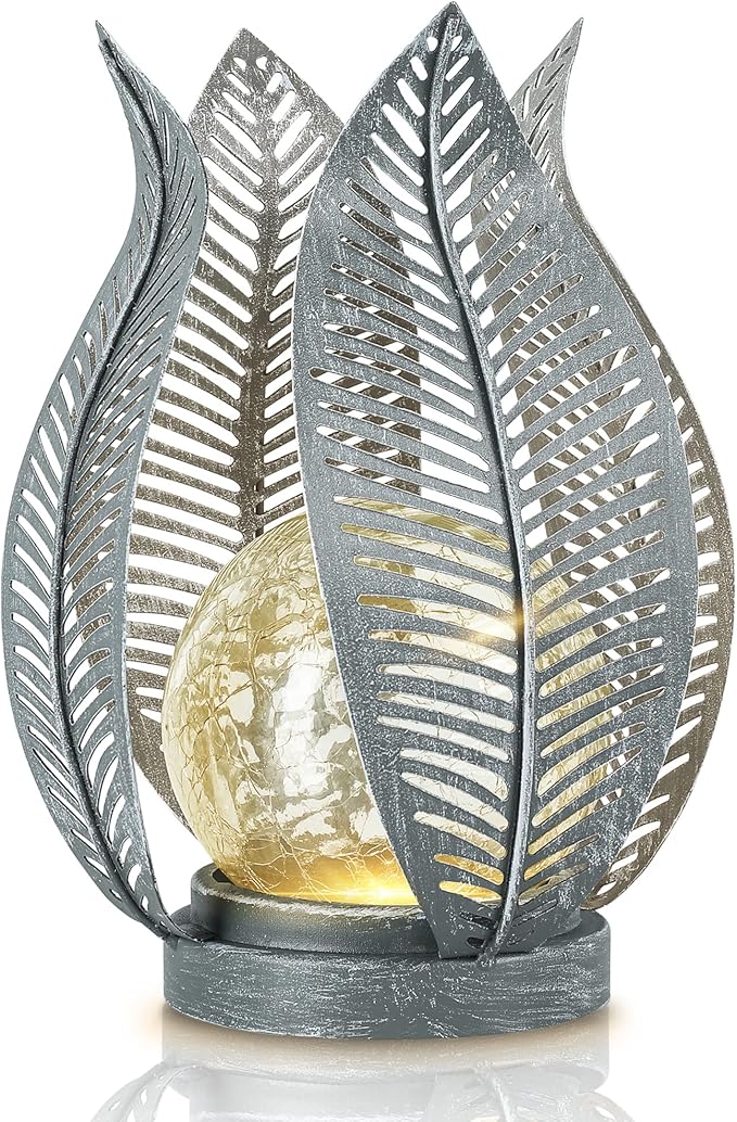 Solar Lights Outdoor Waterproof Garden Decor Crackle Glass Globe,Metal Yard Art Solar Outdoor Lights for Table Decor Porch,Patio Decorations.Gardening Gifts for Women/Mom