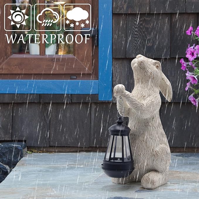 Garden Statues Rabbit with Solar Lights-Bunny Figurine Outdoor Easter Decorations Rabbit Decor for Lawn,Balcony-Yard Art Garden&Patio Decor,Unique Housewarming&Birthday Gifts for Women