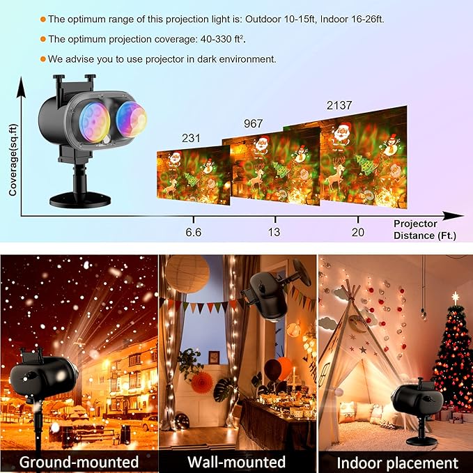 Christmas Projector Lights Outdoor, Holiday Projector With Remote Control Timer, 26 HD Effects (3D Ocean Wave & Patterns) Waterproof Landscape for Halloween Party Decorations