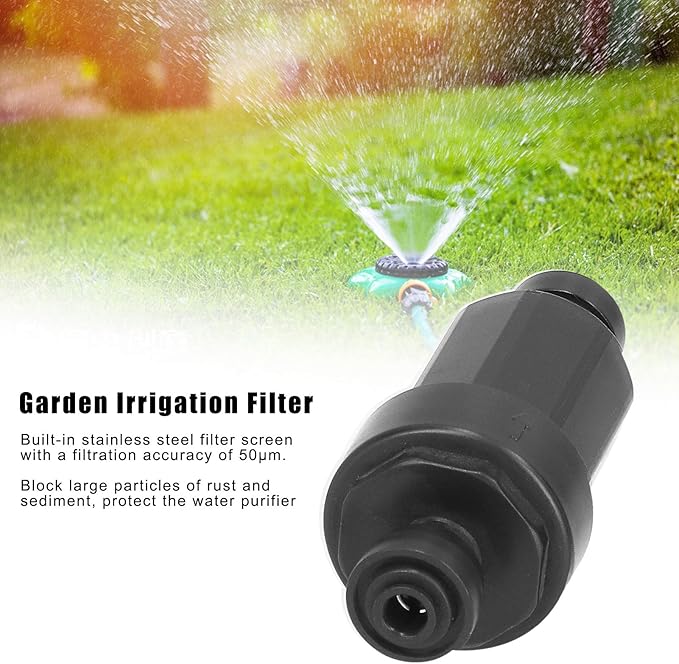 1/4in Irrigation Filter with Stainless Steel Strainer Quick Connect Filtration System for Courtyards Gardens Agriculture Black 3.9x1.6in