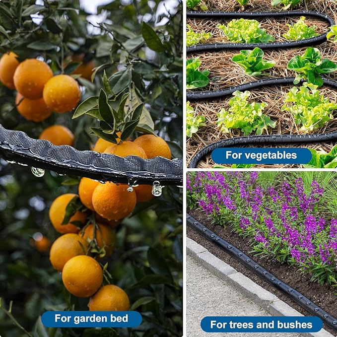 Flat Soaker Hose 50FT*4 Lightweight and Flexible Irrigation Solution for Garden Beds Flower Beds and Lawns (200FT)