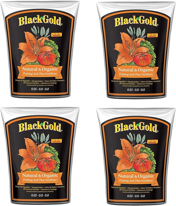SunGro Black Gold 2 Cu Ft Natural & Organic Potting Soil + Fertilizer (4 Pack)