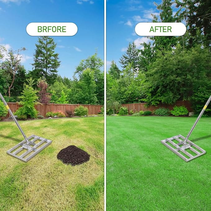Scalebeard Lawn Leveling Rake,6FT 17 X10In Lawn Leveling Tool, Effort Saving & Adjustable Handle Heavy Duty Lawn Leveler for Yard Garden Golf Course Dirt Leveler