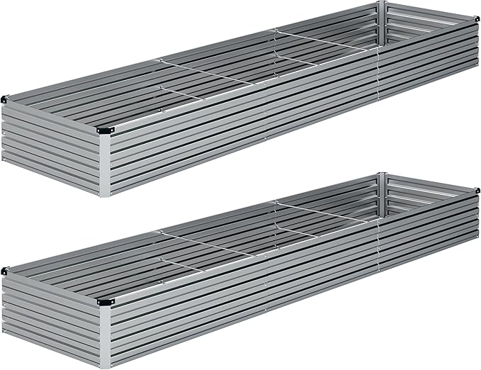 2PCS 12x2x1FT Galvanized Raised Garden Bed Kit,Vegetable Boxes-Rectangle Metal Flower Box,Large Planter Raised Beds Outdoor Garden for Planting,Fruit,Herb-Sliver