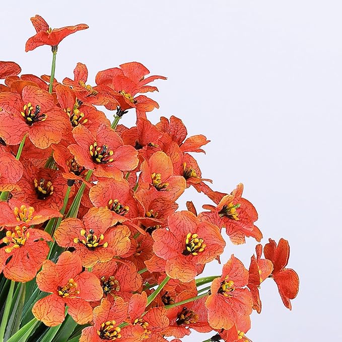 24 Bundles Artificial Fall Flowers Outdoor,No Fade Fake Plastic Flowers,Faux Autumn Plants for Thanksgiving Xmas Decor,Hanging Planters Indoor Outside Garden Porch Window Box Home Wedding