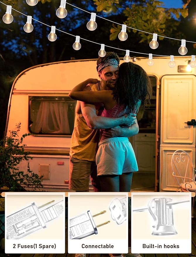 G40 100FT Globe String Lights with 102 Clear Bulbs Indoor Outdoor Patio, Market, Cafe, Garden, Birthday, Wedding Backyard String Lights-5 Watt/120 Voltage/E12 Base -White Wire