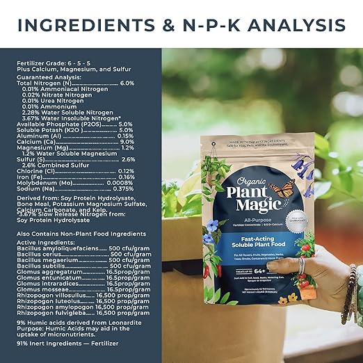 Organic Plant Magic - Truly Organic™ Fast-Acting Soluble Plant Food: All-Purpose Fertilizer Concentrate for All Flower Vegetable Herb Fruit Tree Shrub Container Garden & House Plants [20 lb Bucket]