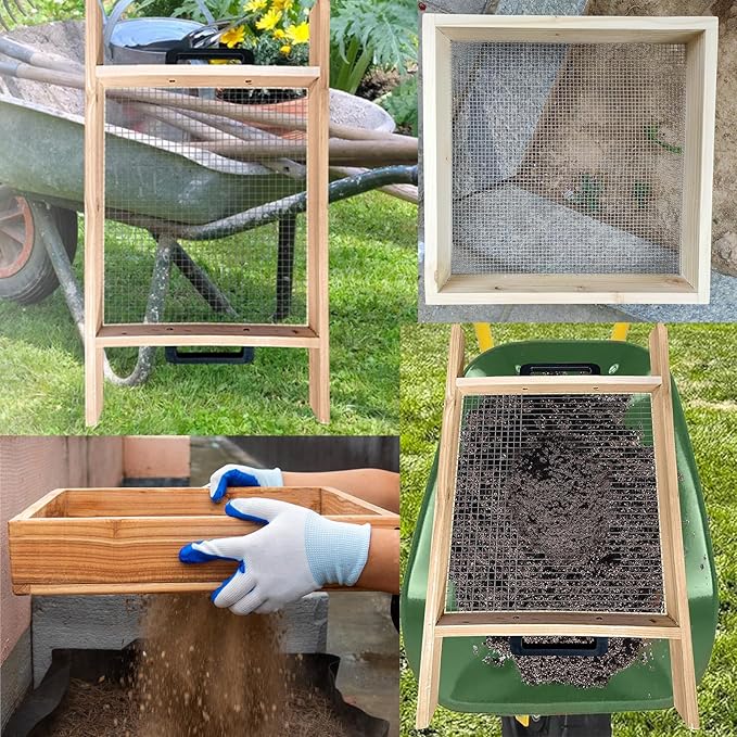Sifter for Garden, 2Pcs Hand Held Multi-Purpose Stainless Compost Soil Screen Dirt Cedar Stainless Garden Sifter Sieve for Compost, Sand Rocks Dirt and Potting Soil（2/5"+1/4"）