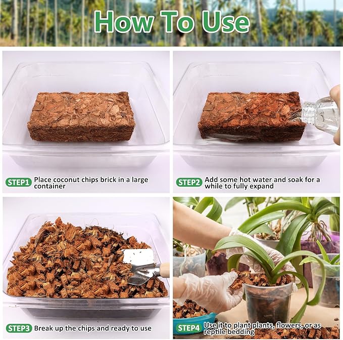 Legigo 6 Pack Coco Husk Chips- 6.6 LB 100% Organic Coconut Coir Chips Brick Potting Soil Mix with Low EC & PH Balance, Compressed Coconut Substrate Coco Chips Mulch Medium for Garden, Flowers, Plants