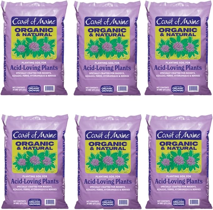 Coast of Maine, 20qt (Pack of 6) Organic and Natural Planting Soil for Acid-Loving Plants - Rhodys, Azaleas, Ferns, Hydrangeas & Berries