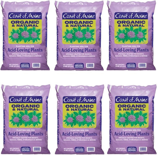 Coast of Maine, 20qt (Pack of 6) Organic and Natural Planting Soil for Acid-Loving Plants - Rhodys, Azaleas, Ferns, Hydrangeas & Berries