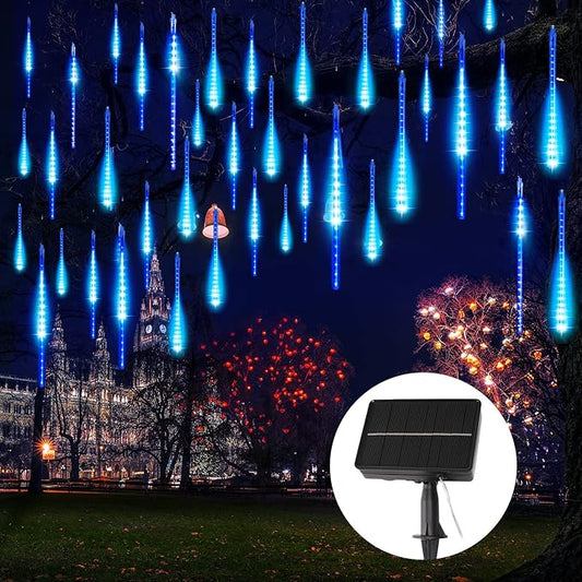 Meteor Shower Lights 20 Tubes 16 Inch 720 LED Solar Christmas Lights Outdoor Waterproof, Snow Cascading String Lights for Outside Christmas Halloween House Tree Decoration, Blue