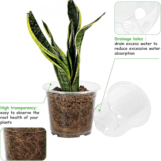 30 Pack 3.5/4/5/6/7 Inch Clear Nursery Pots with Drainage Holes, Transparent Plastic Pots for Plants, Reinforced Seed Starter Pots Garden Pots Flower Pots Indoor Outdoor