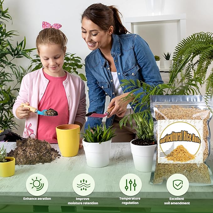 Rice Hulls for Gardening 2qt - Promote Root Development, Water Efficiency, and Disease Resistance