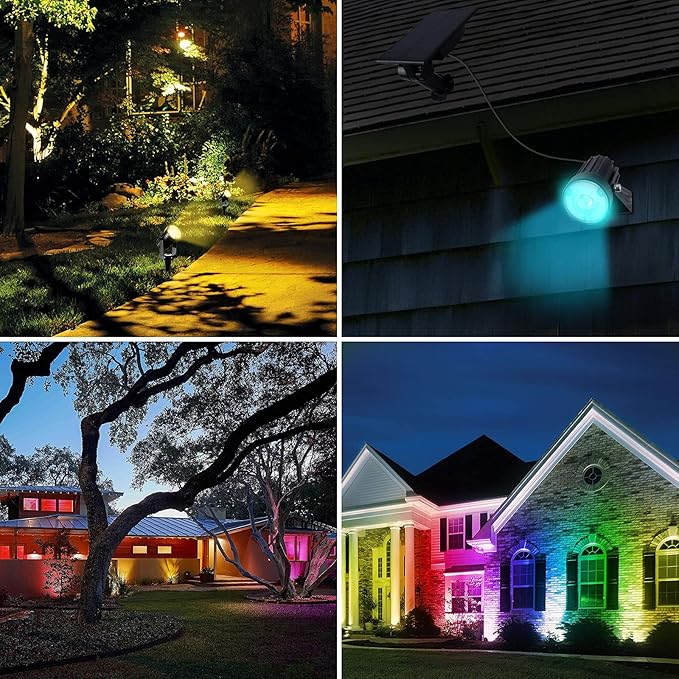 T-SUNUS Color Changing Solar Spot Lights, RGB LED Landscape Lights IP65 Waterproof for Outdoor, Garden, Pathway, Trees