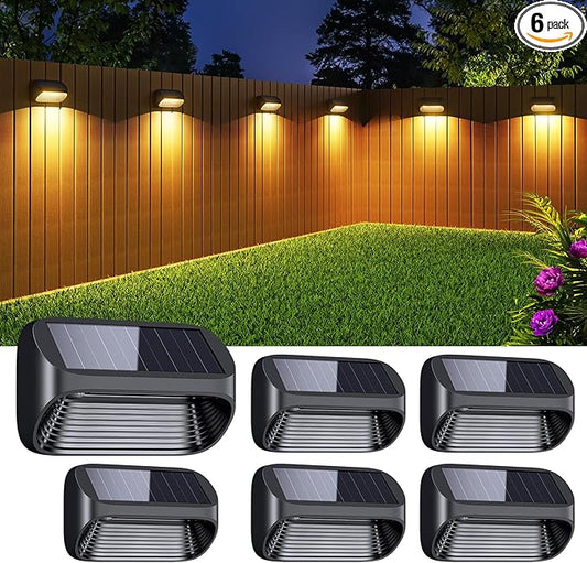 LETMY Solar Fence Lights Outdoor Waterproof, 6 Pack Fence Lights Solar Powered with 3 Modes, Auto On/Off Outdoor Solar Deck Lights for Outside Yard Stair Fence Deck Wall Patio Decor