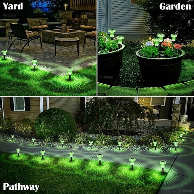 Solar Lights Outdoor Pathway Lights 8 Pack LED Waterproof Green Mushroom Shape for Garden Driveway Walkway Landscape Path Lawn Yard Decor