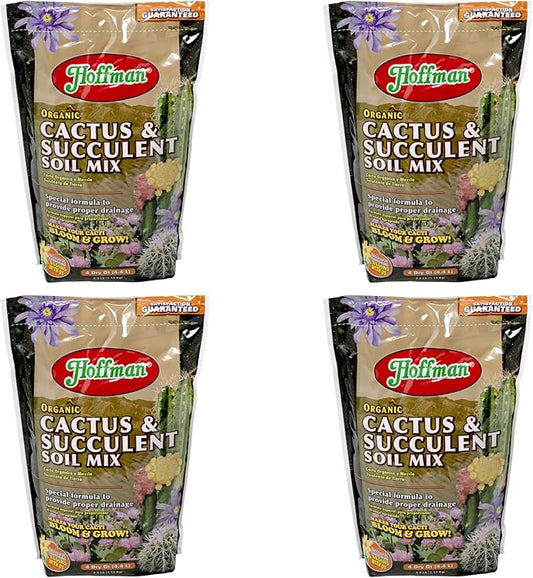 Hoffman Organic Cactus and Succulent Soil Mix to Provide Proper Drainage and Improve Growth in Cacti, 4qts, 4 Pack