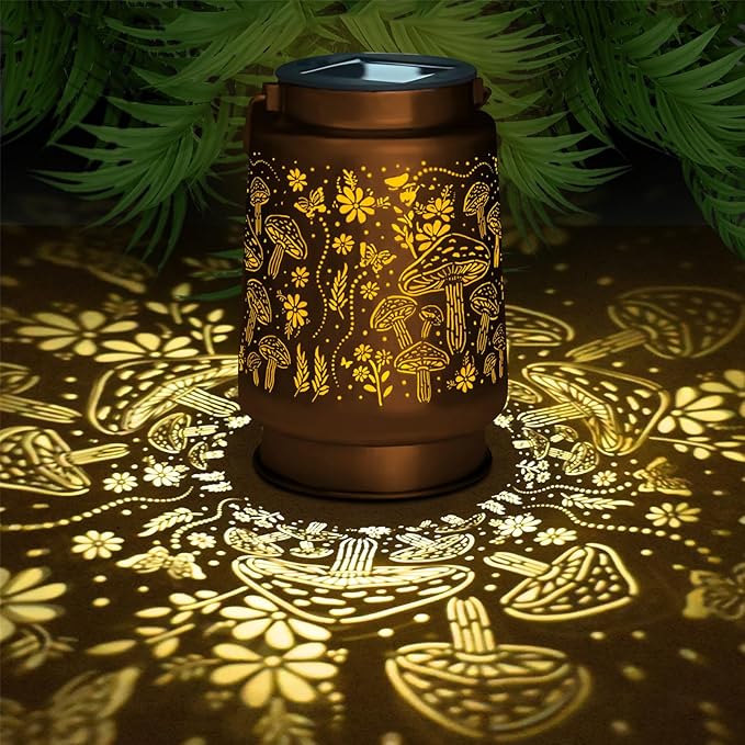 Mushroom Solar Lanterns Outdoor Waterproof Garden Decor Birthday Gifts for Women Mom Grandma Metal Hanging Solar Lights Decoration for Outside LED Lanterns for Yard Patio Lawn Pathway Landscape