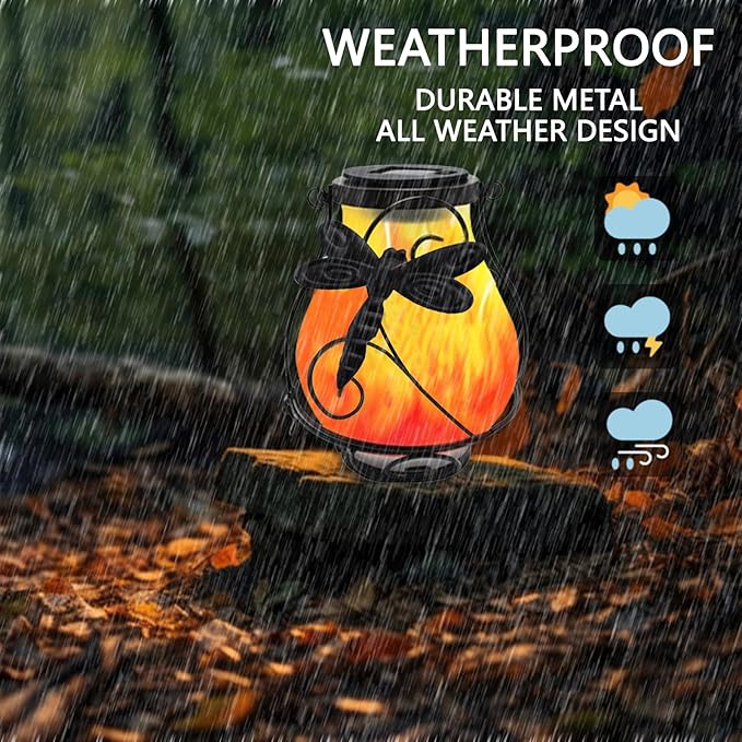 Solar Lanterns, Hanging Outdoor Lantern with Dragonflies LED Flickering Flameless Candles, Solar Lanterns Outdoor Waterproof for Table Party Decorative Yard Pathway (Dragonflies)