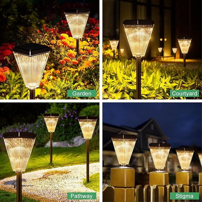 Outdoor Solar Post Caps Lights-4 Pack Waterproof Solar Fence Post Solar Powered Deck Post Lights,High Brightness Warm White Led Post Lights fits 4x4, 5x5,6x6 Wooden Post